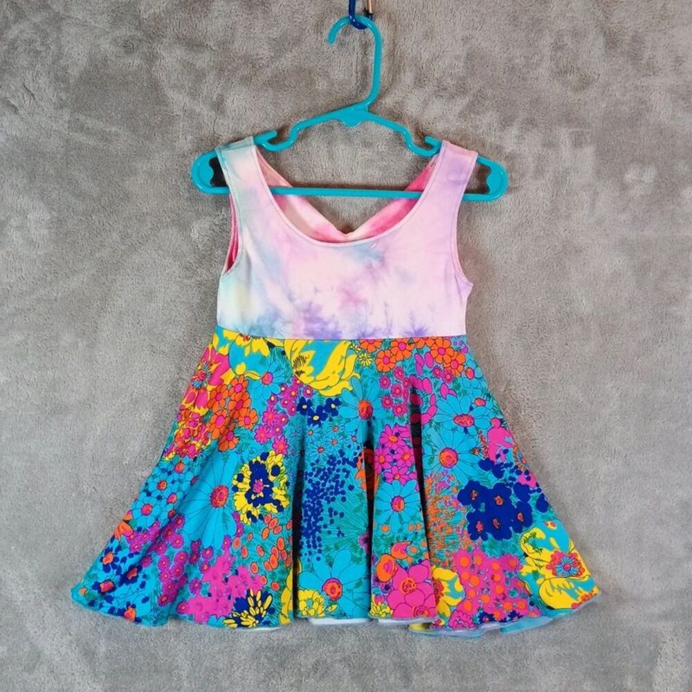 Twirly Girl Reversible Dress Rainbow Ombre/Flower Power Size 12